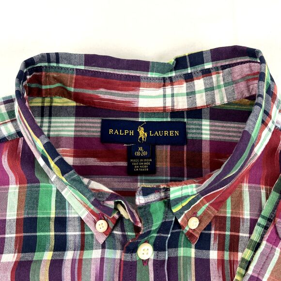 Boys Ralph Lauren Long Sleeve Button Down Shirt Size XL (18-20) Plaid Indian - Picture 2 of 7